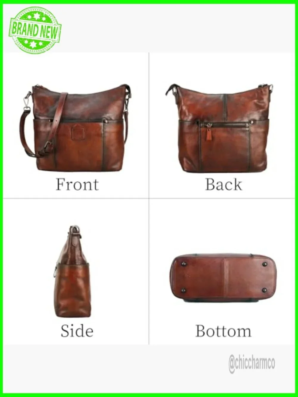 Genuine Leather Hobo Crossbody Bag with Adjustable Strap, Medium Size